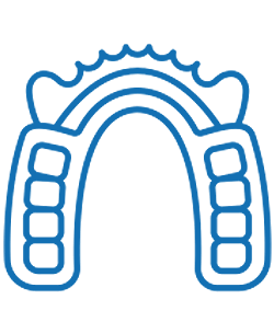 Blue outline icon of orthodontic dental braces for teeth alignment treatment.